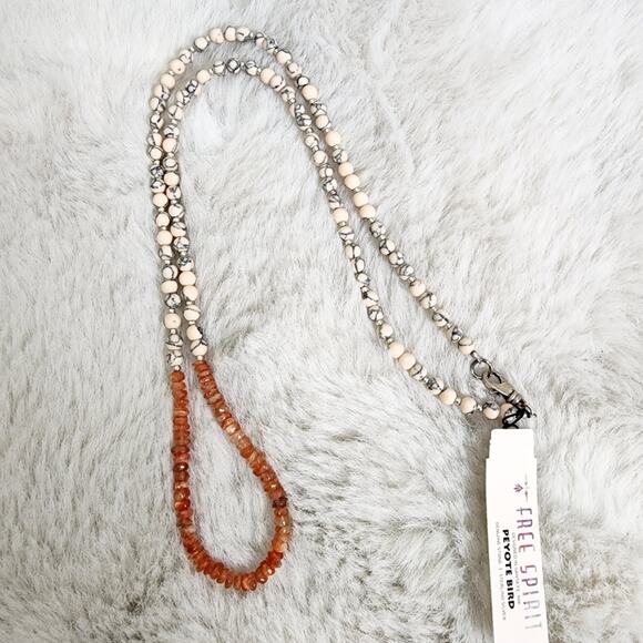 NEW Peyote Bird Elegant Sunstone Crystal Orange and Cream Beaded Necklace - Picture 6 of 11